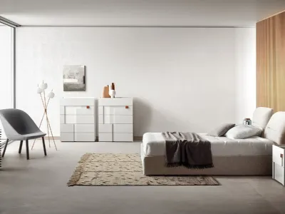 Letto in tessuto imbottito con testiera Vintage di Pianca