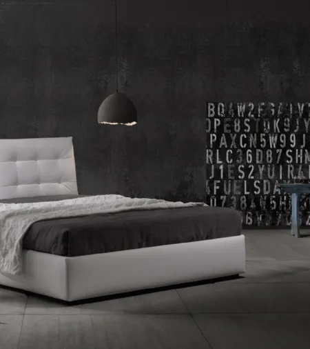 Letto in ecopelle con testiera trapuntata Zoè quattro Ring 28 con contenitore di Excò