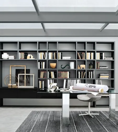 Libreria a muro componibile Crossing in Rovere Nero e laccato Grigio di Misuraemme