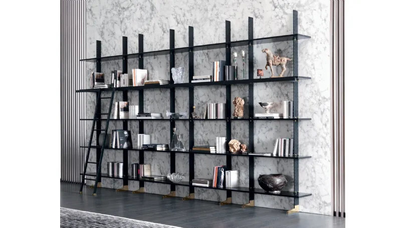 Libreria modulare componibile in trafilato di acciaio con mensole in laccato Elegie di Misuraemme