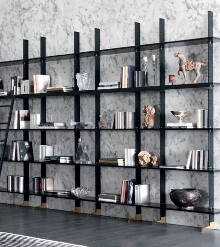 Libreria modulare componibile in trafilato di acciaio con mensole in laccato Elegie di Misuraemme