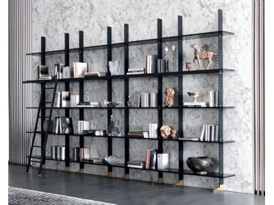 Libreria modulare componibile in trafilato di acciaio con mensole in laccato Elegie di Misuraemme