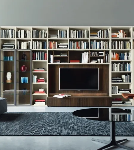 Libreria con vano porta TV Modo M6C63 in Rovere termotrattato e laccato opaco di Sangiacomo