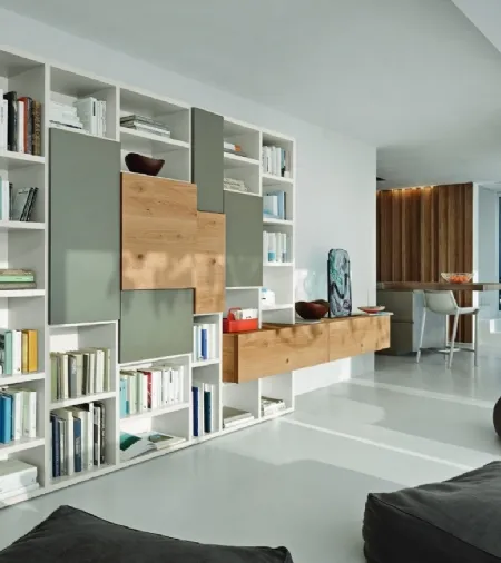 Libreria Modo M6C71 in laccato opaco e Rovere nodato di Sangiacomo