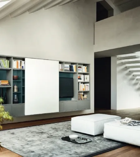 Libreria con vano porta TV Modo M6C76 in laccato opaco di Sangiacomo