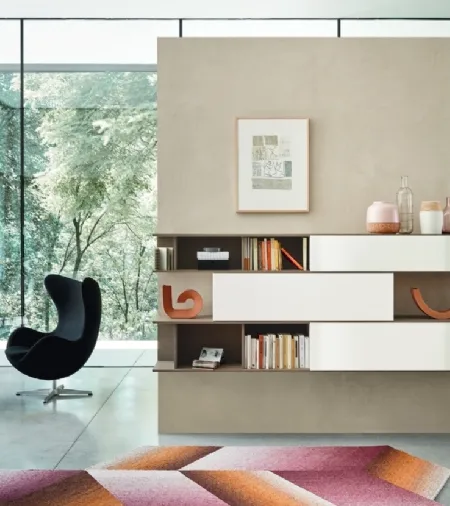 Libreria sospesa Lampo L6C13 in vetro lucido e impiallacciato Rovere di Sangiacomo