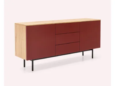 Madia Made CB6101 3 in laccato bordeaux e top in nobilitato rovere naturale di Connubia