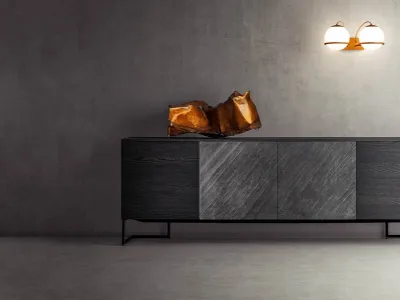 Madia in legno di Rovere scuro e Pietra Grafica di Pianca