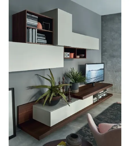 Parete Attrezzata Base Sp60 CDC3008C dx tipo A in Rovere termotrattato e laccato opaco di Sangiacomo