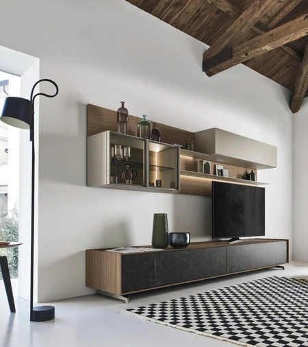 Parete Attrezzata Cabaret One 03 in legno e ceramica di Sangiacomo