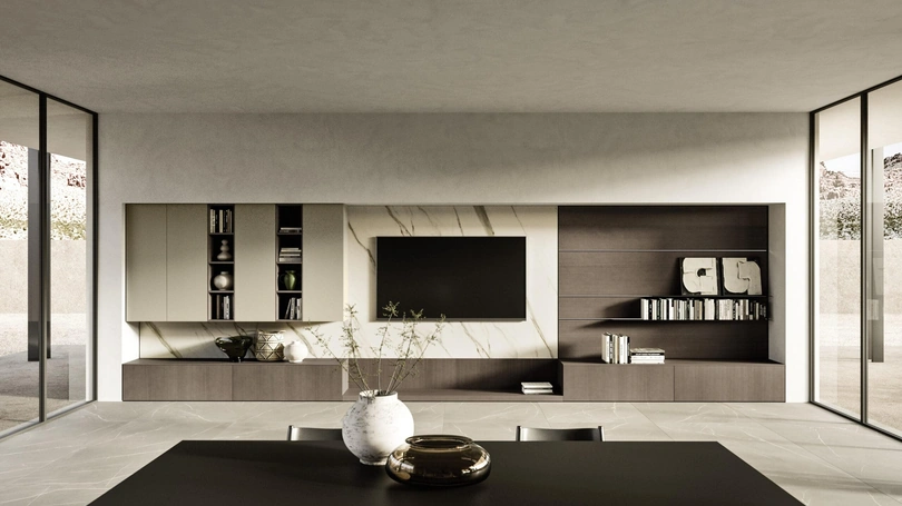 Parete Attrezzata Modula Composizione 01 in legno impiallacciato di Snaidero