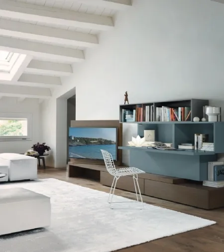 Parete Attrezzata Vision 01 in Rovere e laccato Piombo opaco di Sangiacomo