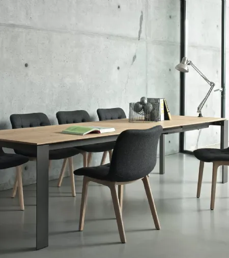 Sedia Kuga in tessuto imbottito e trapuntato con base in legno di Bontempi