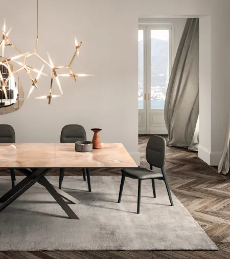 Tavolo rettangolare in marble glass e base in metallo 4X4 Allungabile di Ozzio