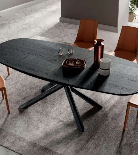 Tavolo Arizona Fisso in legno di Rovere Wild Carbone di Ozzio