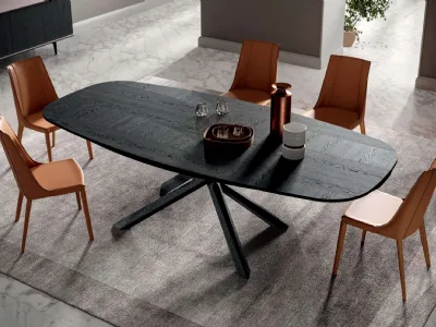 Tavolo Arizona Fisso in legno di Rovere Wild Carbone di Ozzio
