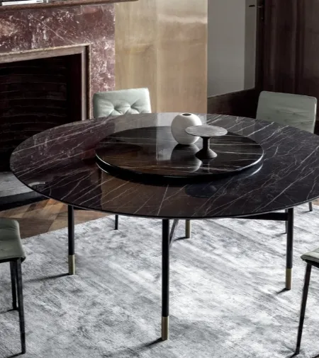 Tavolo Glamour Rotondo con top in marmo e base in acciaio laccato di Bontempi