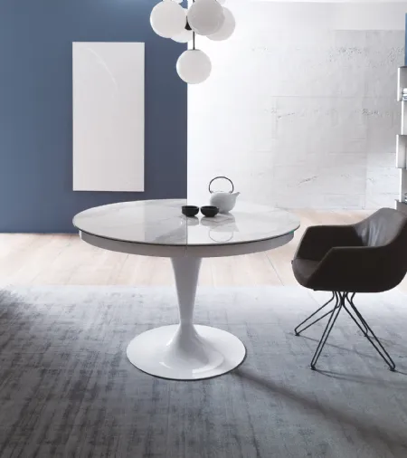 Tavolo rotondo allungabile in marble glass Eclipse di Ozzio