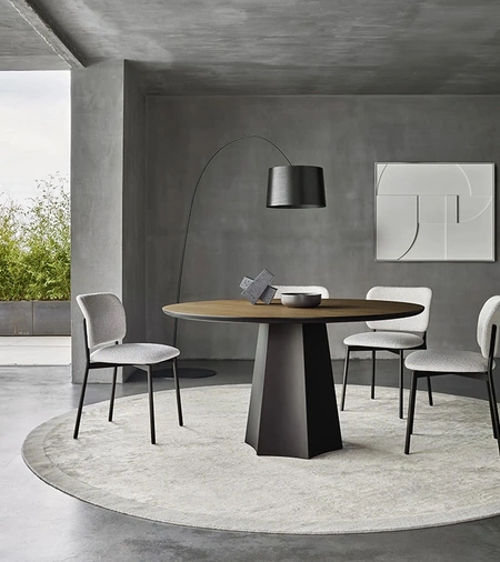 Tavolo rotondo Poliedro in Rovere Termotrattato di Sangiacomo