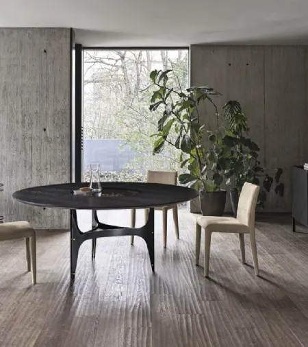 Tavolo Universe Rotondo con top in Rovere Carbone impiallacciato di Bontempi