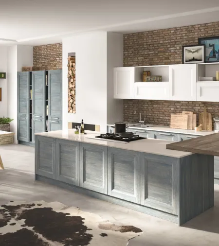 Cucina Classica con penisola Alba in Frassino finitura Denim di Essebi