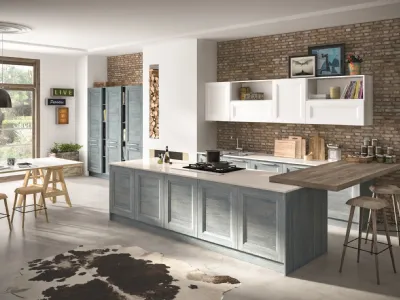 Cucina Classica con penisola Alba in Frassino finitura Denim di Essebi