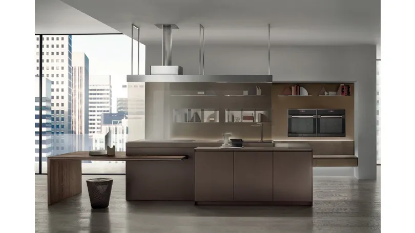 Cucina Design con isola Icon 01 in laccato effetto metallo umber di Ernestomeda