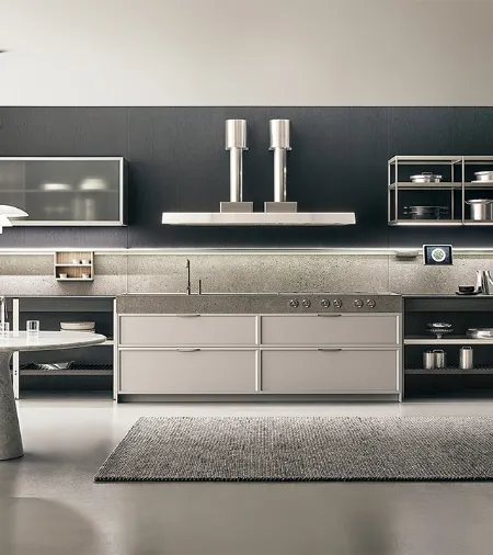 Cucina Design lineare KLab 02 con frontali in Laccato opaco Grigio Nuage di Ernestomeda