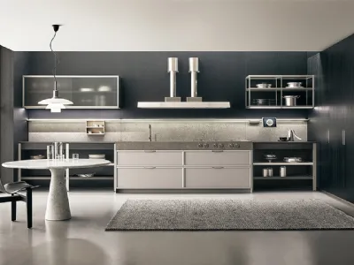 Cucina Design lineare KLab 02 in laccato opaco Grigio Nuage di Ernestomeda