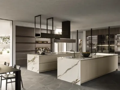 Cucina Design con doppia isola Link 02 in laccato e gres di Snaidero