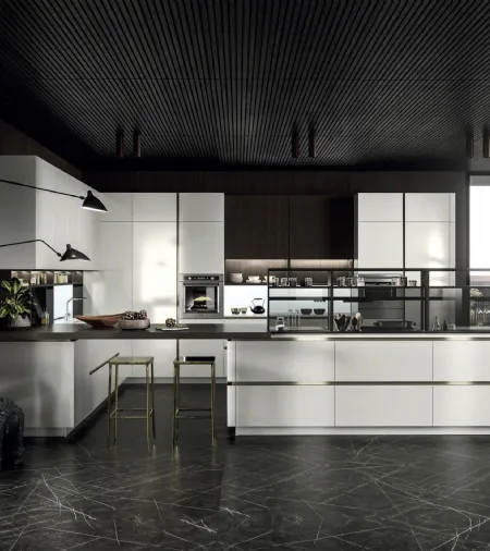 Cucina Design con penisola Link Bianco Nordic di Snaidero