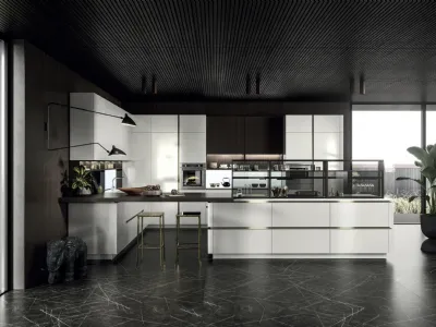 Cucina Design con penisola Link Bianco Nordic di Snaidero