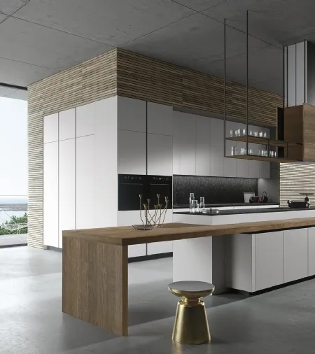 Cucina Design lineare Look 02  in laccato opaco grigio urano e piano in granito nero di Snaidero