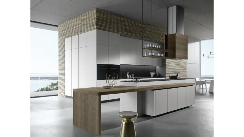 Cucina Design con isola Look Grigio Urbano e Rovere di Snaidero