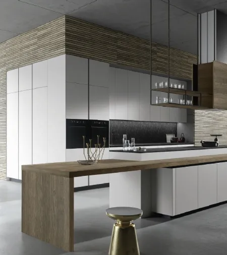 Cucina Design con isola Look Grigio Urbano e Rovere di Snaidero