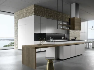 Cucina Design con isola Look Grigio Urbano e Rovere di Snaidero