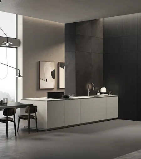 Cucina Design con penisola Obliqua 01 in Fenix Grigio Seta di Ernestomeda