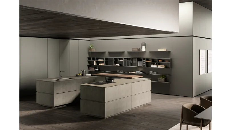 Cucina Design con doppia isola Obliqua 02 in biomalta Grigio Siliceo di Ernestomeda