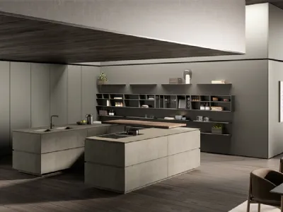 Cucina Design con doppia isola Obliqua 02 in biomalta Grigio Siliceo di Ernestomeda