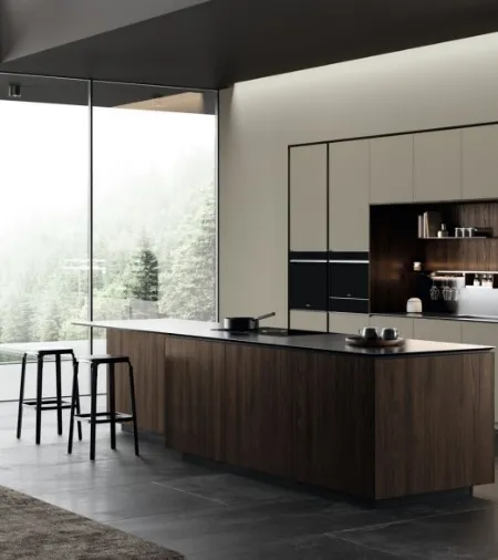 Cucina Design in legno e acciaio con isola Obliqua 03 di Ernestomeda