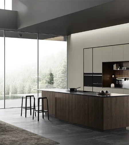 Cucina Design con isola Obliqua 03 in rovere termotrattato di Ernestomeda