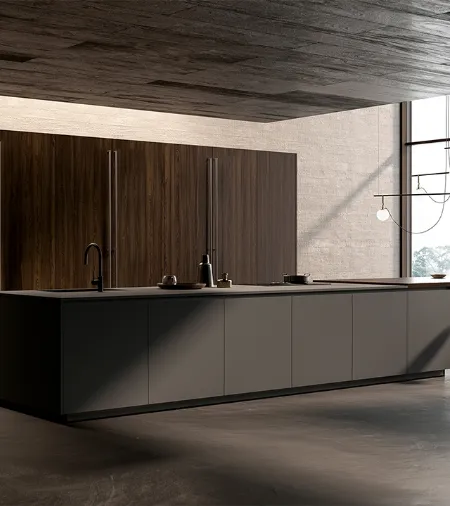 Cucina Design con isola One 02 in Fenix Grigio Etna di Ernestomeda