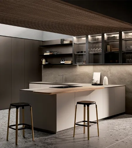 Cucina Design con penisola One 03 in laccato Zero Gloss Limo di Ernestomeda