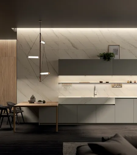 Cucina Design con penisola One 05 in laccato Flat Matt Grigio Paloma di Ernestomeda