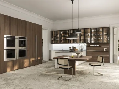 Cucina Design con penisola Opera 01 in legno e laccato di Snaidero
