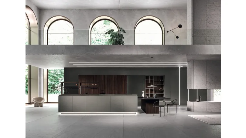 Cucina Design lineare Way Materia 01 in gres porcellanato effetto calce tortora di Snaidero