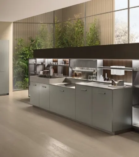 Cucina Design angolare Soul 01 in laccato e pietra piasentina di Ernestomeda
