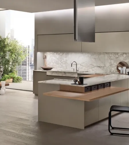 Cucina Design con penisola Soul 04 in laccato Palladium di Ernestomeda