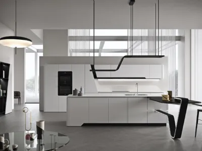 Cucina Design con isola dalla geometria perfetta in laccato opaco bianco Vision 01 di Snaidero