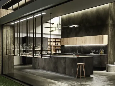 Cucina Design con isola Way Materia in gres Ossido Nero di Snaidero